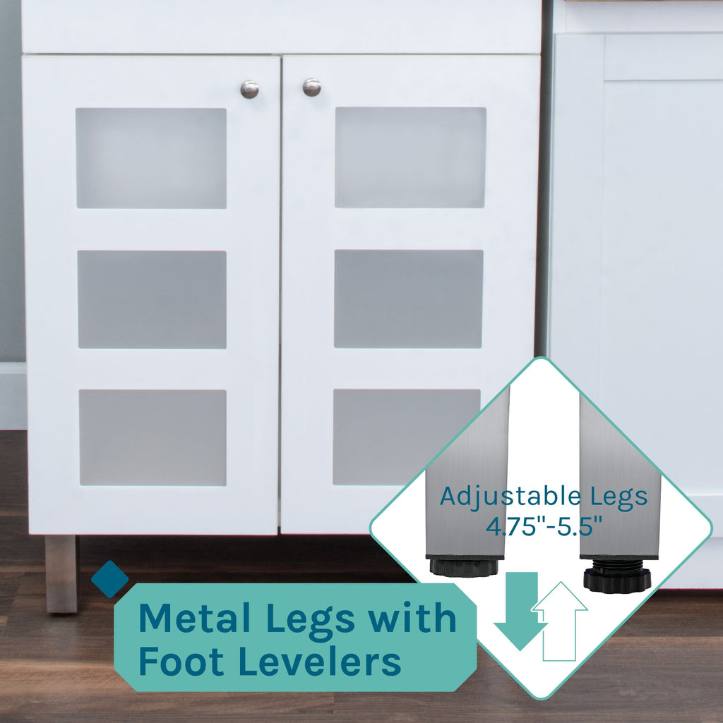 Tehila White Vanity Cabinet and White Utility Sink with Stainless Steel Finish Low-Profile Pull-Down Faucet