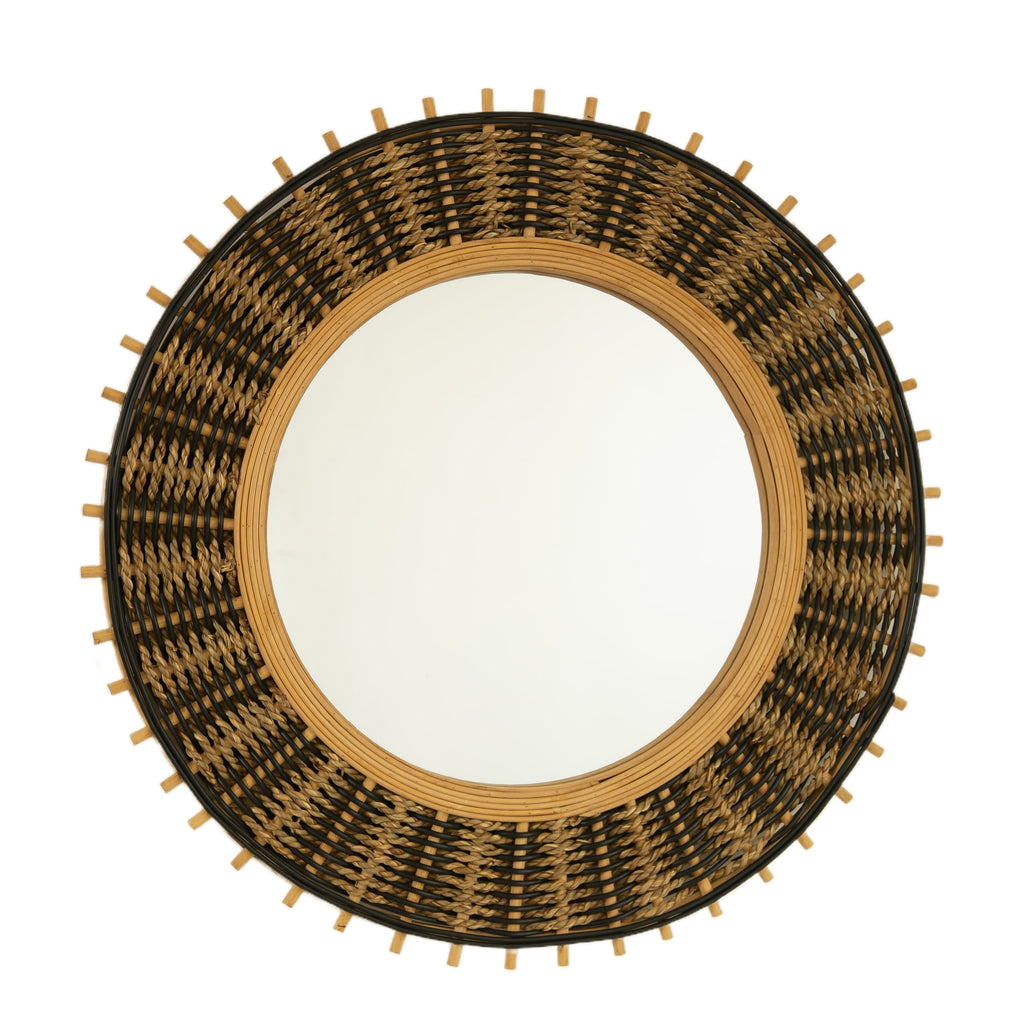 Wall Mirror Round Bamboo Hemp Rope Frame Natural Boho 23 In