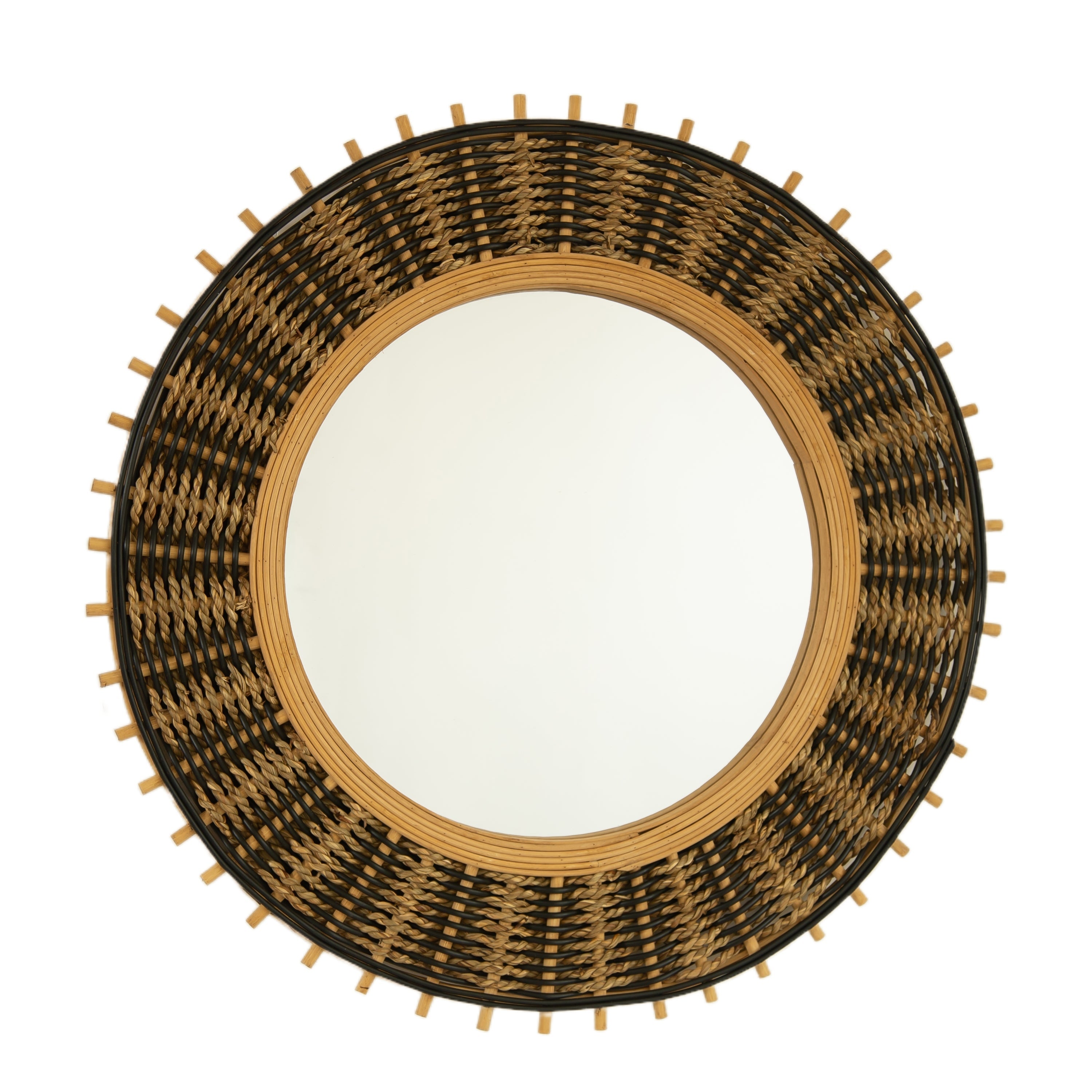 Wall Mirror Round Bamboo Hemp Rope Frame Natural Boho 23 In