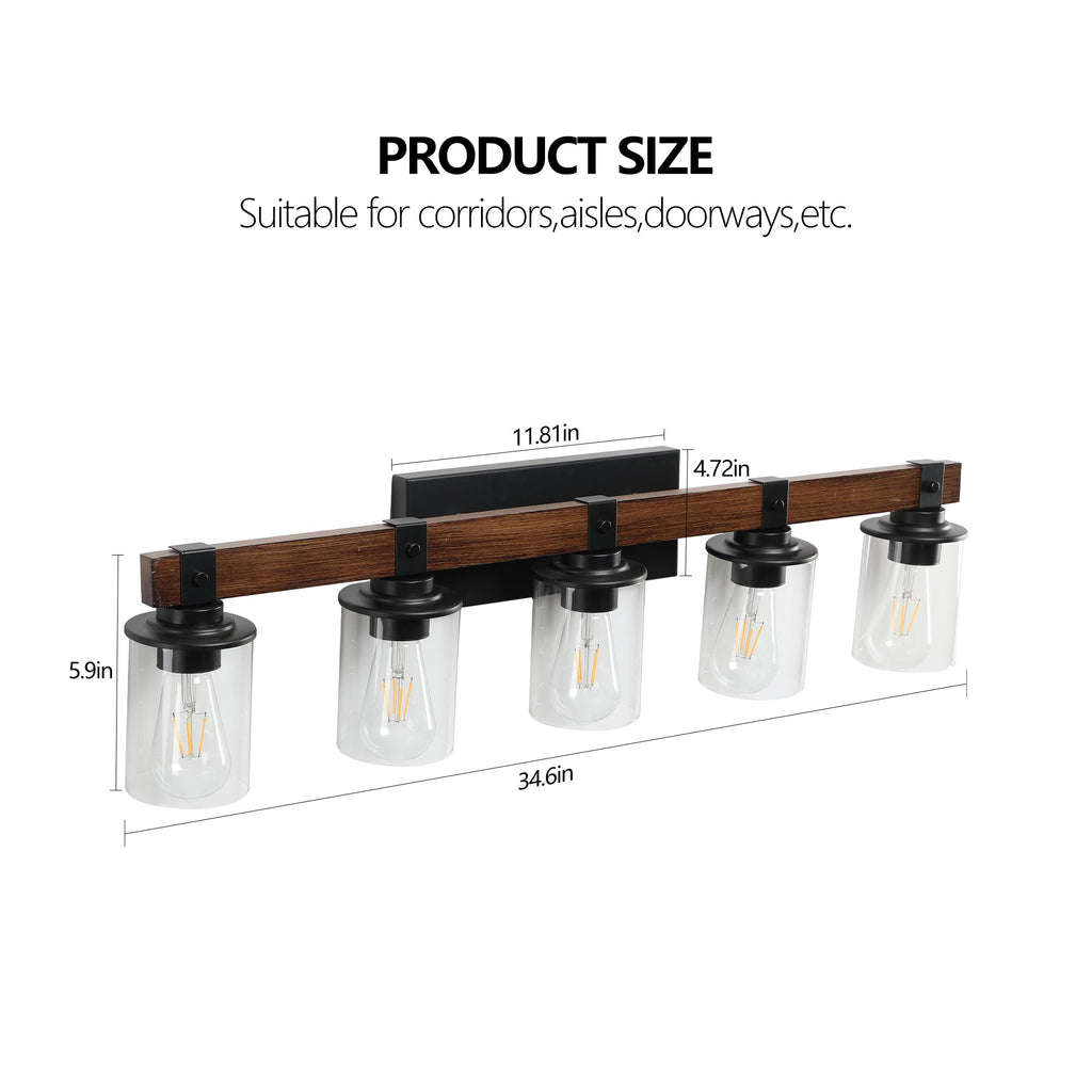 35" Rustic 5-Light Vanity Light, Industrial Bathroom Lighting Fixture
