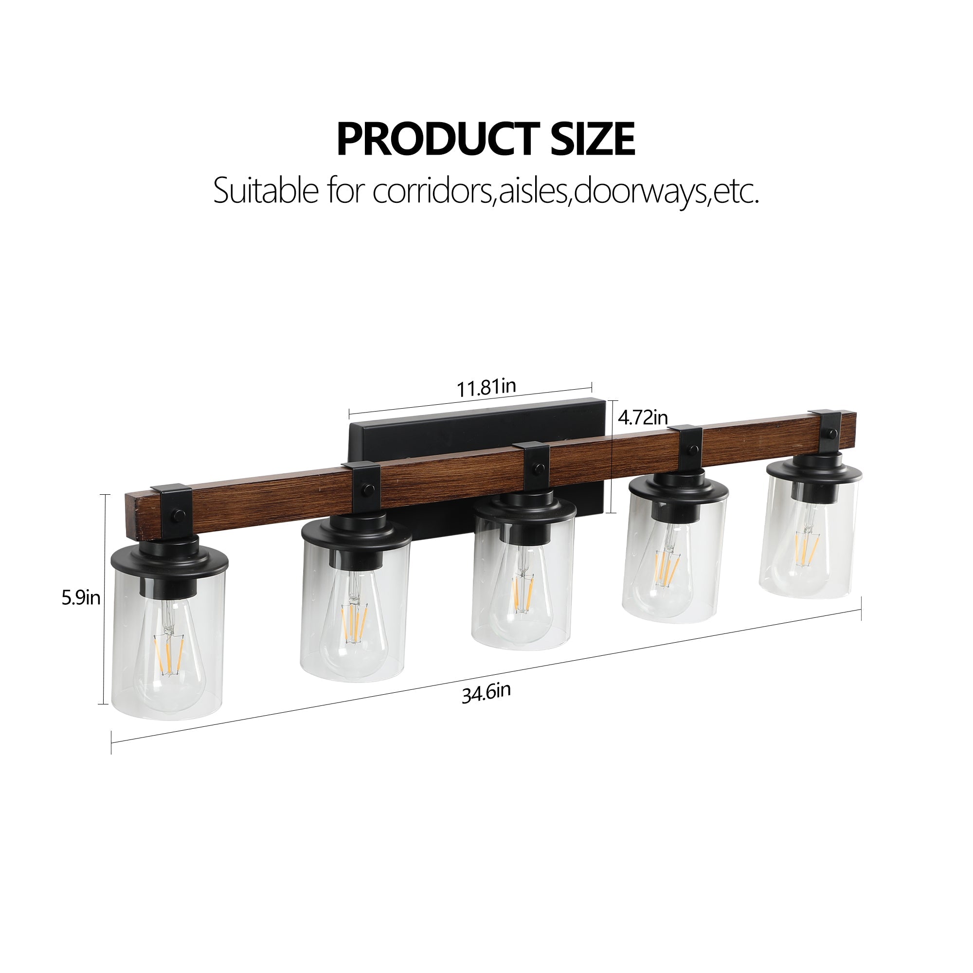 35" Rustic 5-Light Vanity Light, Industrial Bathroom Lighting Fixture
