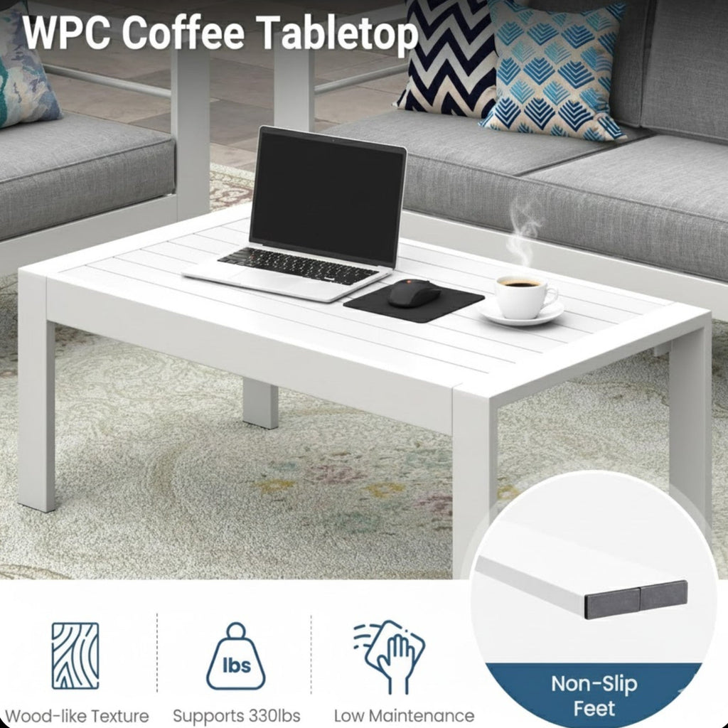 Outdoor Patio Set Aluminum White Gray Olefin Cushions 3 Piece