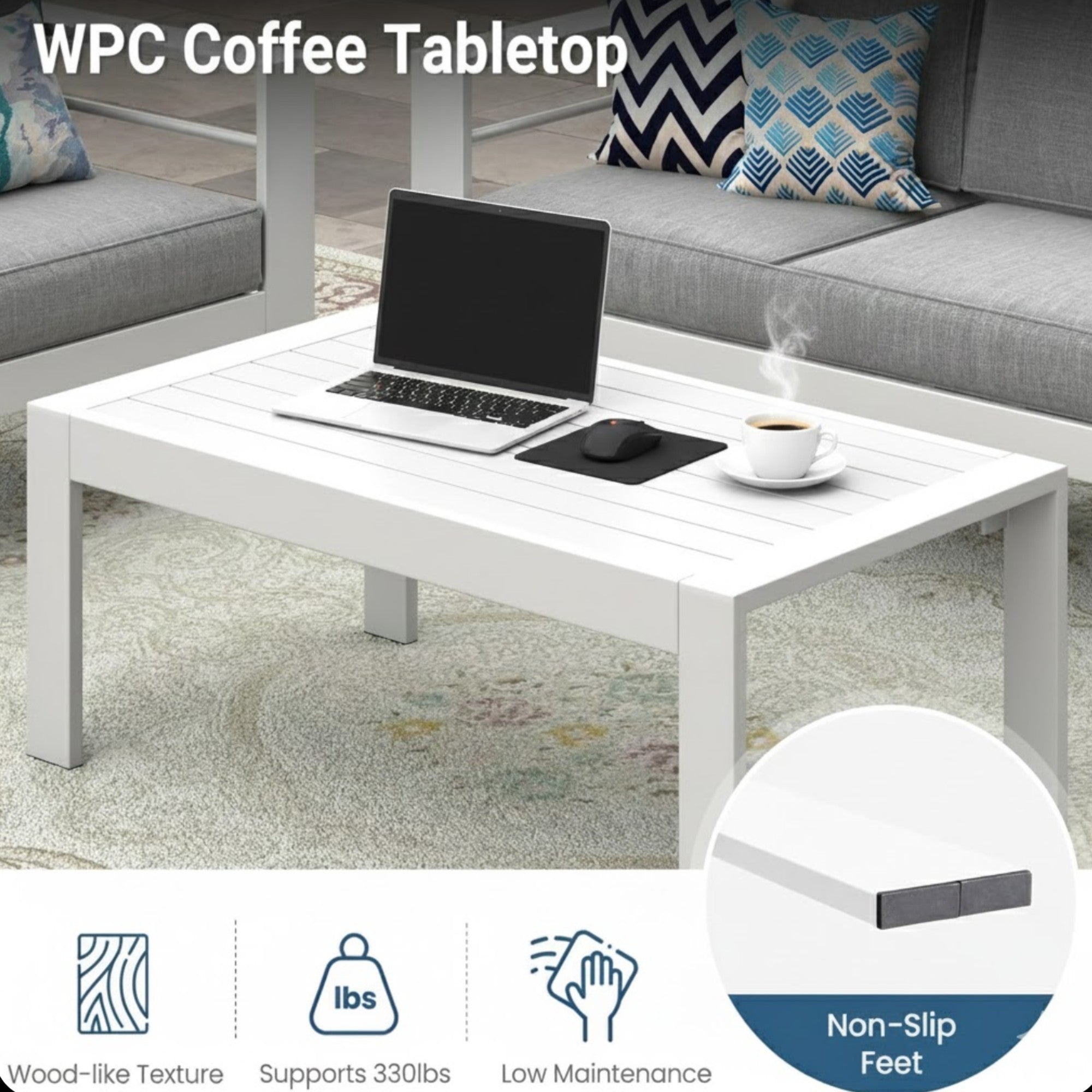 Outdoor Patio Set Aluminum White Gray Olefin Cushions 3 Piece