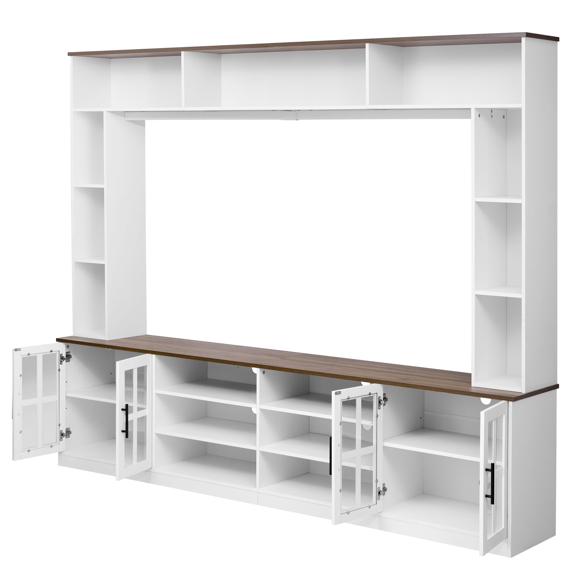 Entertainment Center Wall Unit White MDF Glass Fits 80 In TV 95.5x78.7 In