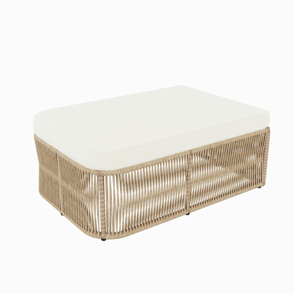 Outdoor Patio Set PE Rattan Iron Dark Beige Modular Glass Table