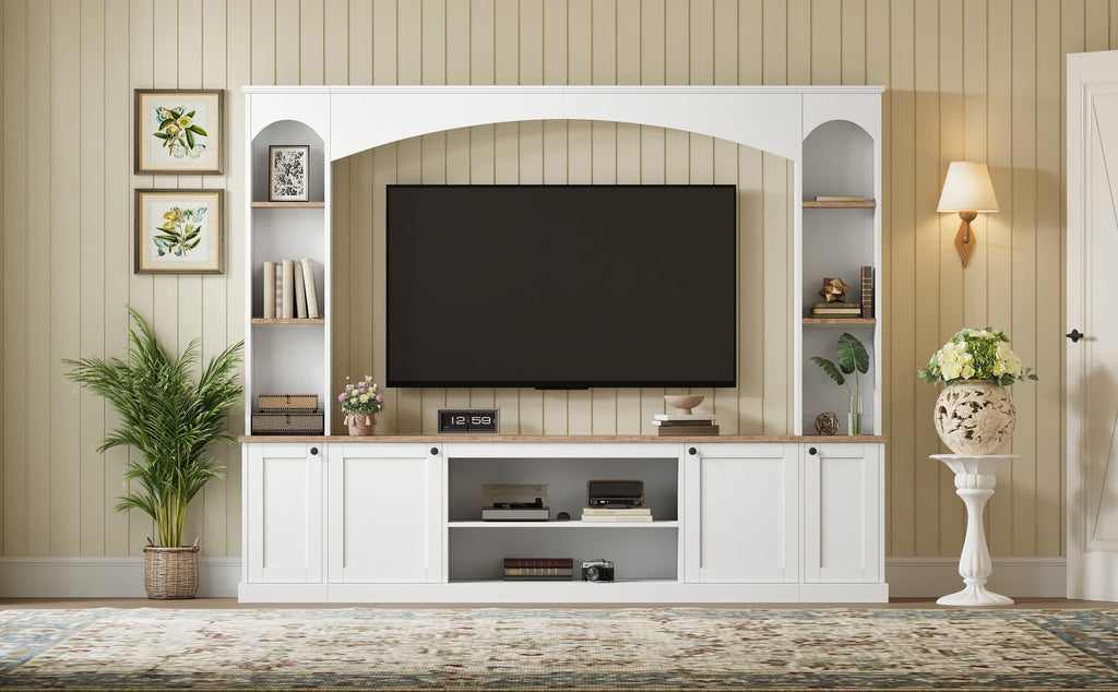 Entertainment Center Arched Wall Unit White MDF Fits TV 91.6x14.9x73.8 In