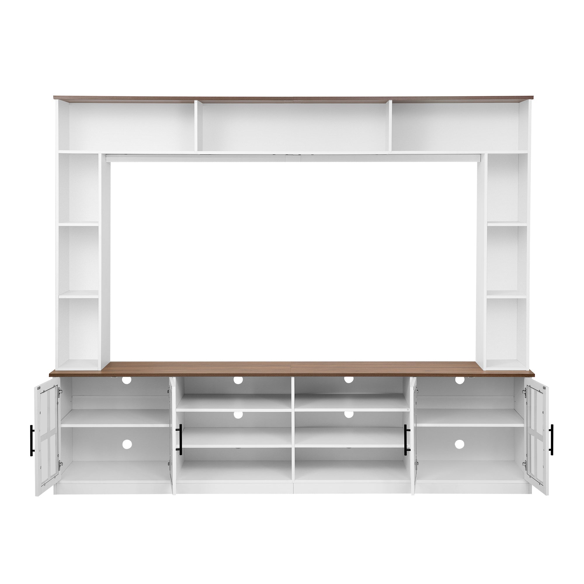 Entertainment Center Wall Unit White MDF Glass Fits 80 In TV 95.5x78.7 In