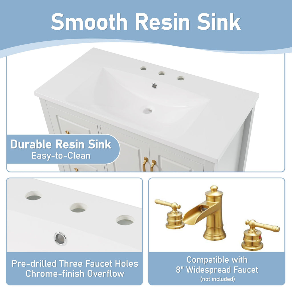 Bathroom Vanity With Sink, Soft Closing Doors & Drawers, Metal Handles