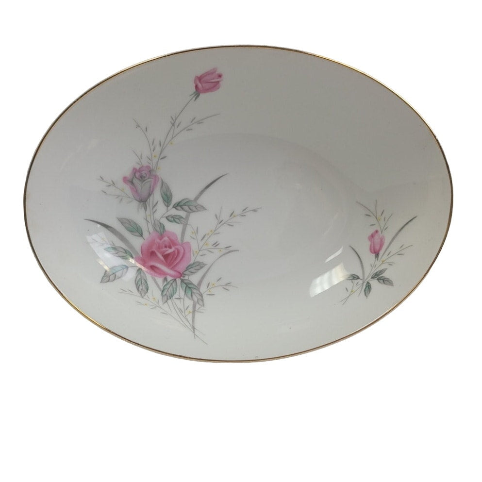 Vintage Golden Rose Flower Gold Rim Fine China Japan Oval Serving Platter Dish