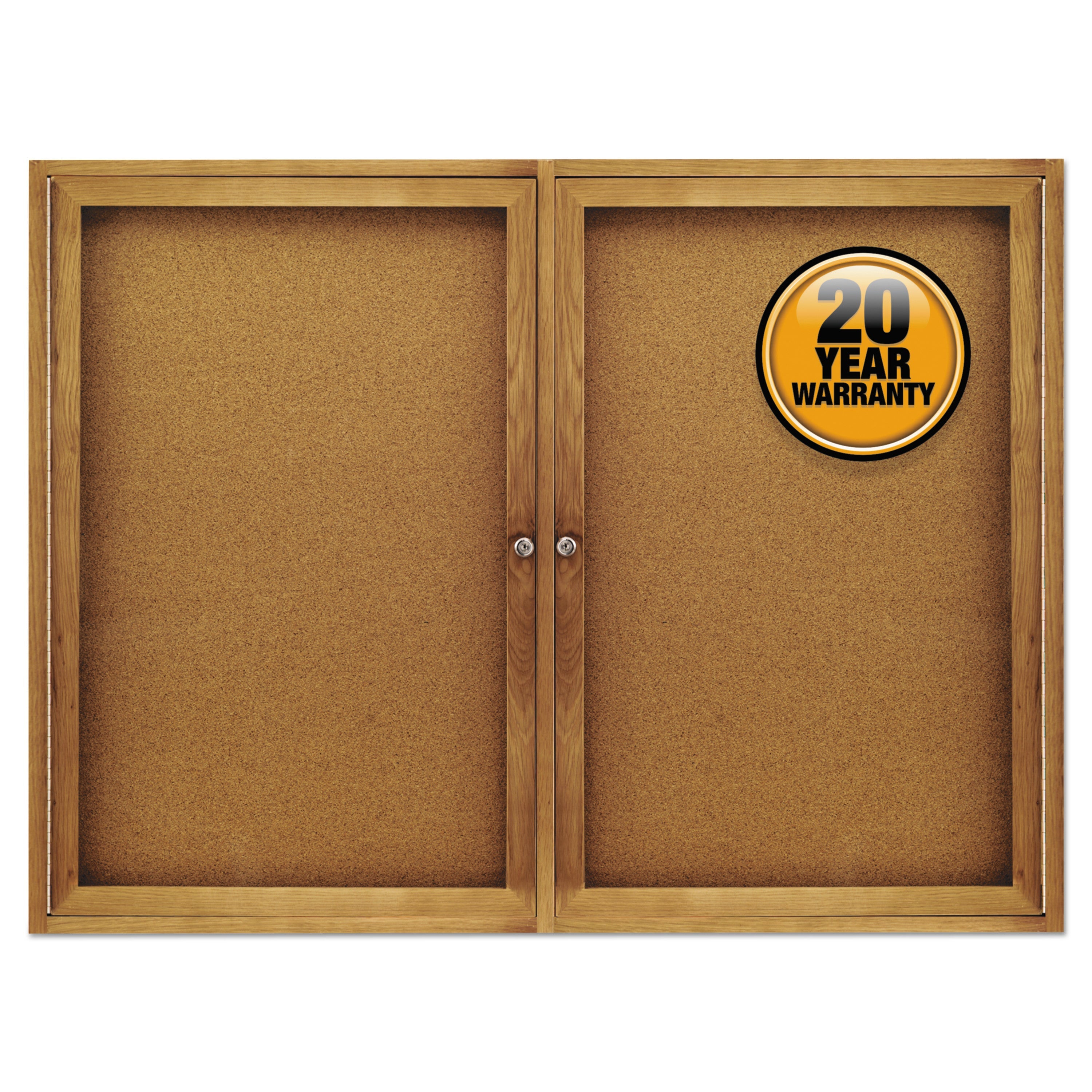 Quartet Enclosed Bulletin Board, Natural Cork/Fiberboard, 48 x 36, Oak Frame