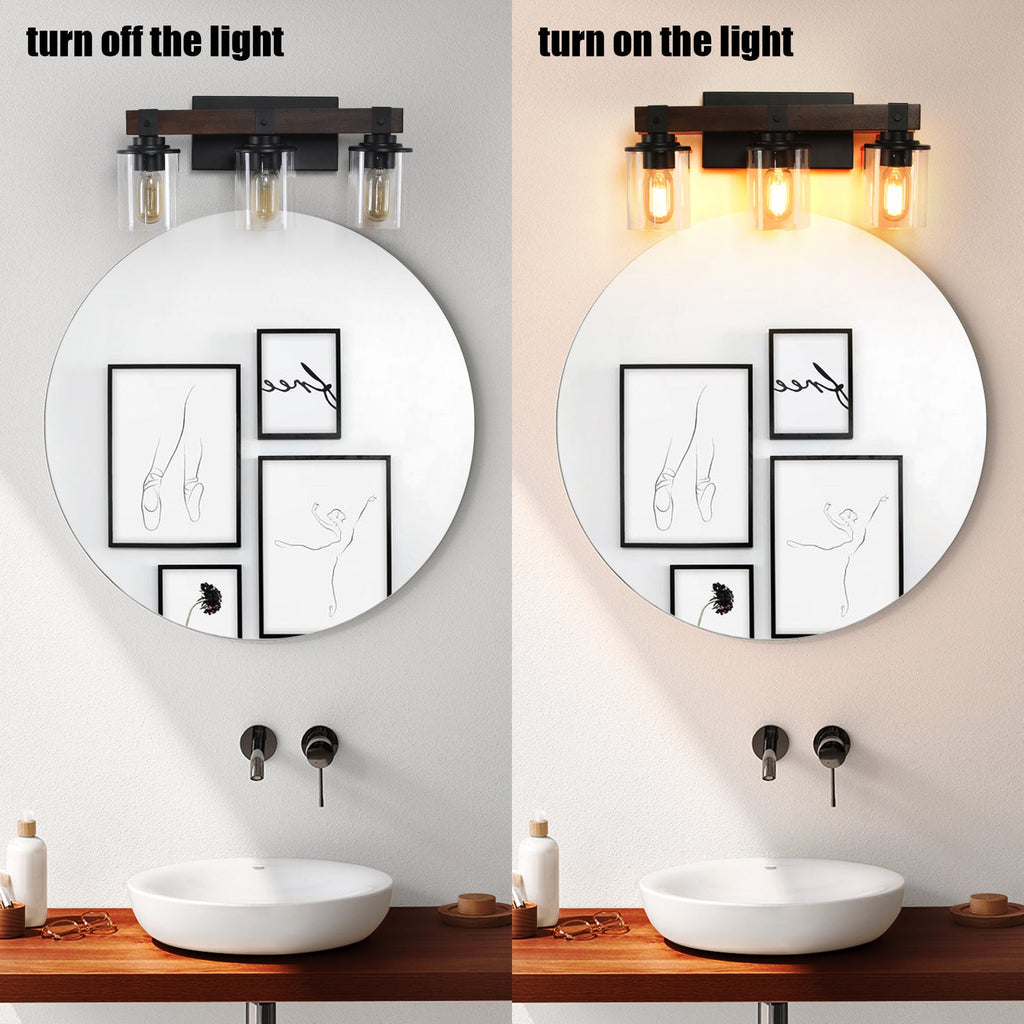 19" Rustic 3-Light Vanity Light, Industrial Bathroom Wall Sconce, Modern Farmhouse Lighting Fixture (No Bulbs)