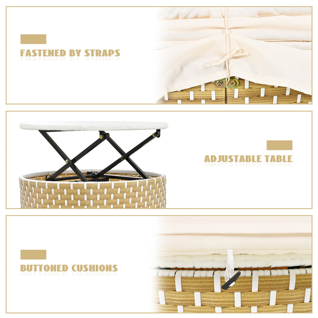 Outdoor Patio Round Rattan Daybed Sectional Beige Retractable Canopy