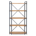 Yorktown - Industrial 5 Shelf Bookcase With Metal Pipework And Solid Fir - Natural