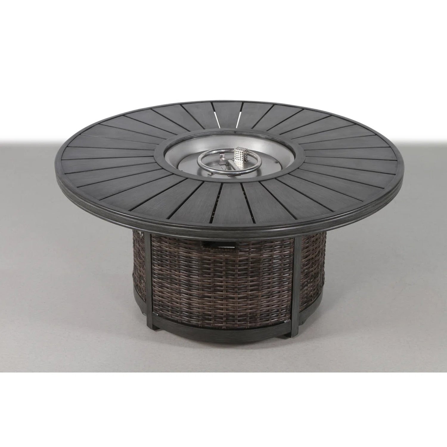 Outdoor Patio Set with Fire Pit Espresso HDPE Wicker 8 Piece