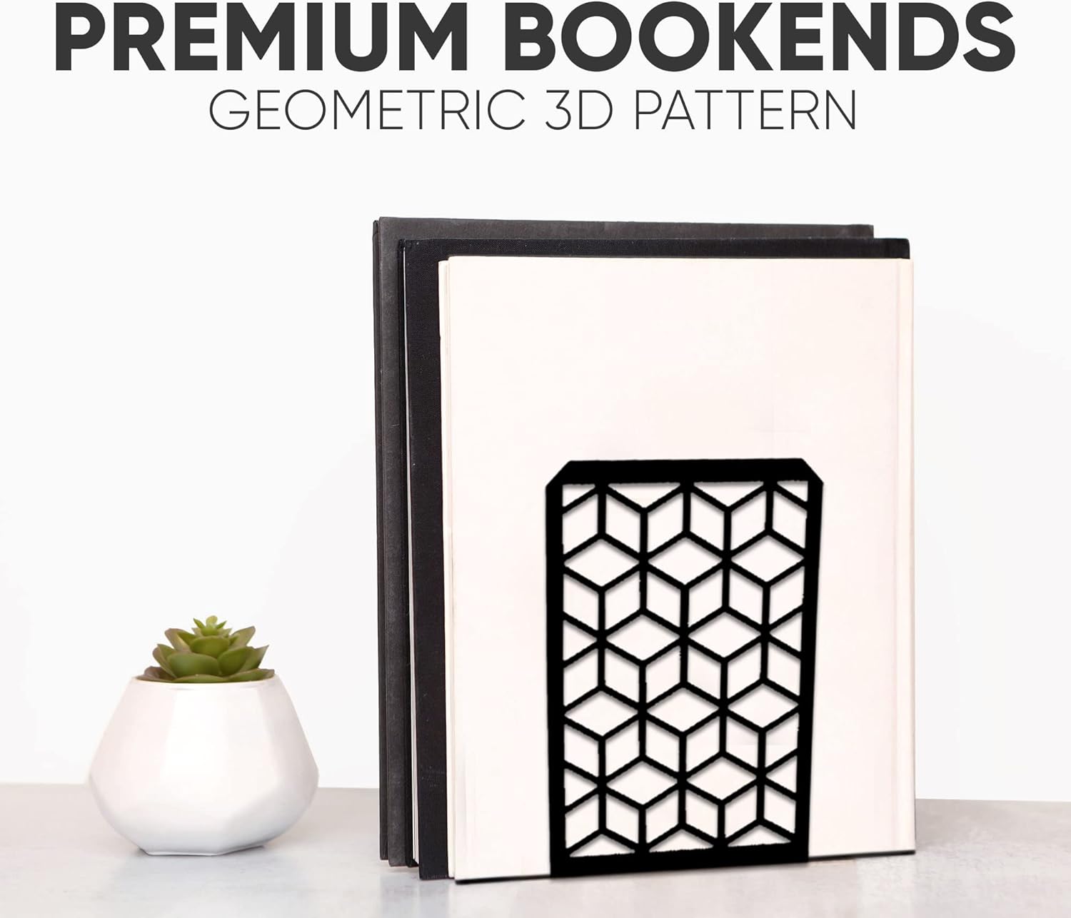 3D Cube Bookends – Geometric Metal Book Ends by Geomod