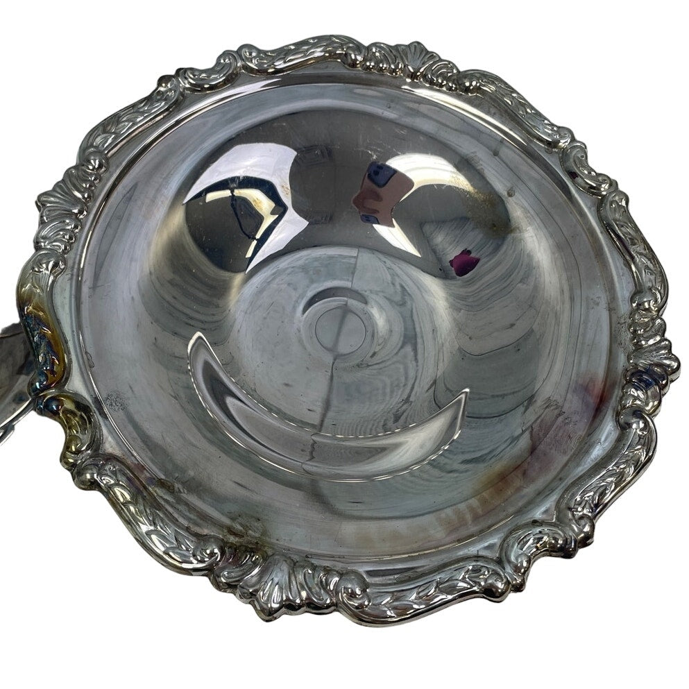 Set of 2 Vintage Silver Tarnished Patina Leaf Dish and Bowl w Stand Table Decor