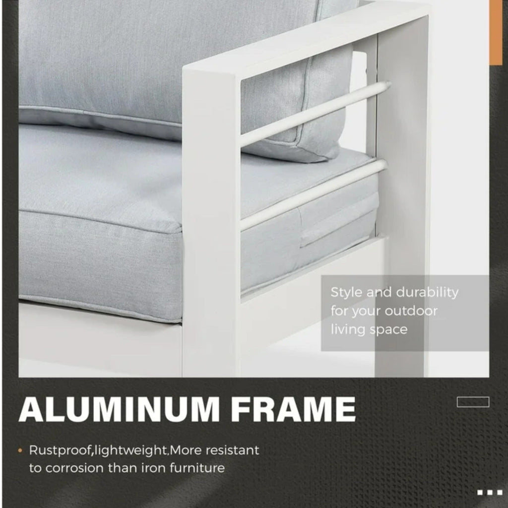 Outdoor Patio Set Aluminum White Gray Olefin Cushions 3 Piece