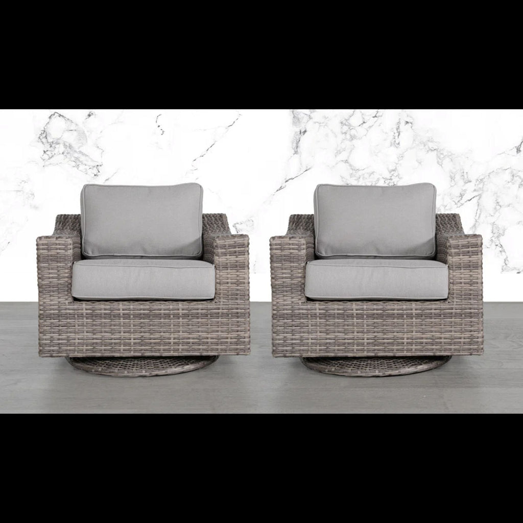 Outdoor Swivel Patio Chair Wicker Gray Aluminum 33in Cushioned