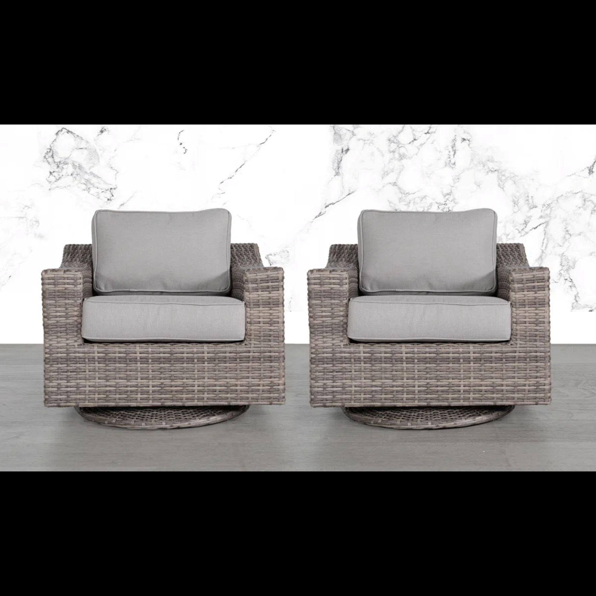 Outdoor Swivel Patio Chair Wicker Gray Aluminum 33in Cushioned