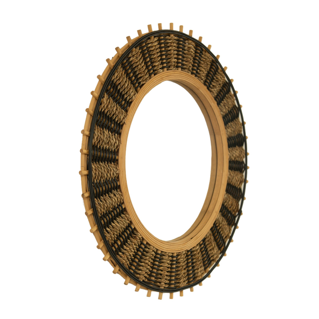 Wall Mirror Round Bamboo Hemp Rope Frame Natural Boho 23 In