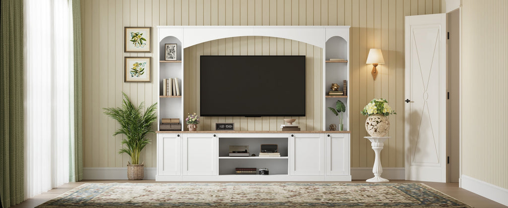 Entertainment Center Arched Wall Unit White MDF Fits TV 91.6x14.9x73.8 In