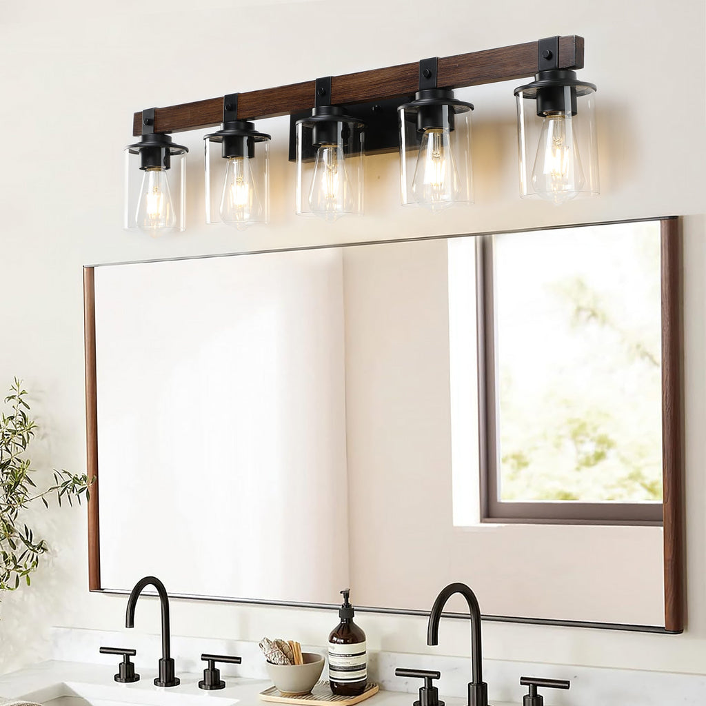 35" Rustic 5-Light Vanity Light, Industrial Bathroom Lighting Fixture