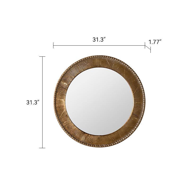 Wall Mirror Round Gold Textured Iron Frame Boho Vintage 31.3 In
