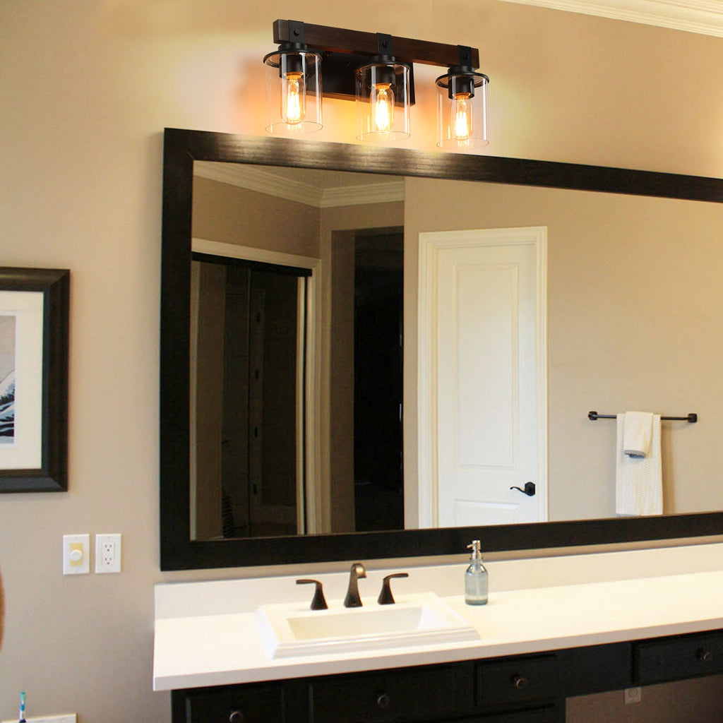 19" Rustic 3-Light Vanity Light, Industrial Bathroom Wall Sconce, Modern Farmhouse Lighting Fixture (No Bulbs)