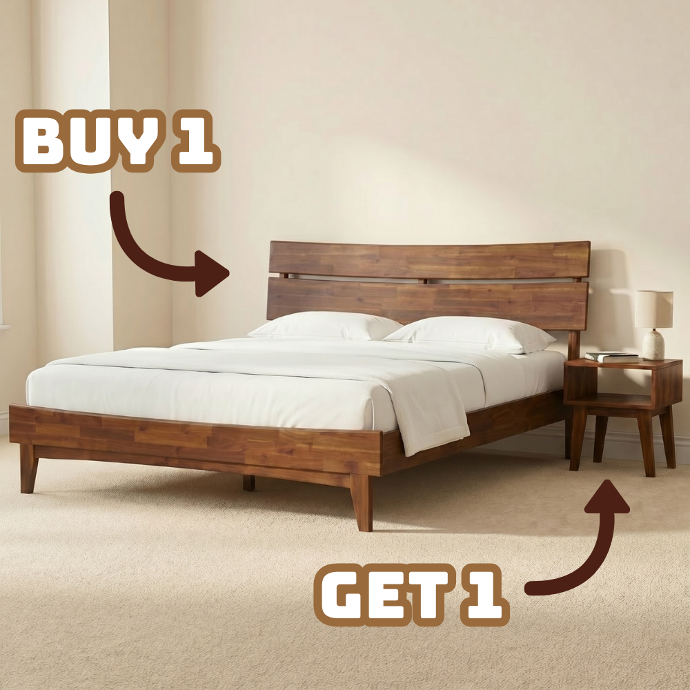 Aurora Solid Wood Bed Frame & Nightstand
