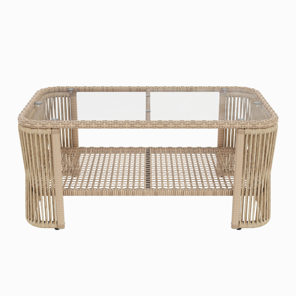Outdoor Patio Set PE Rattan Iron Dark Beige Modular Glass Table