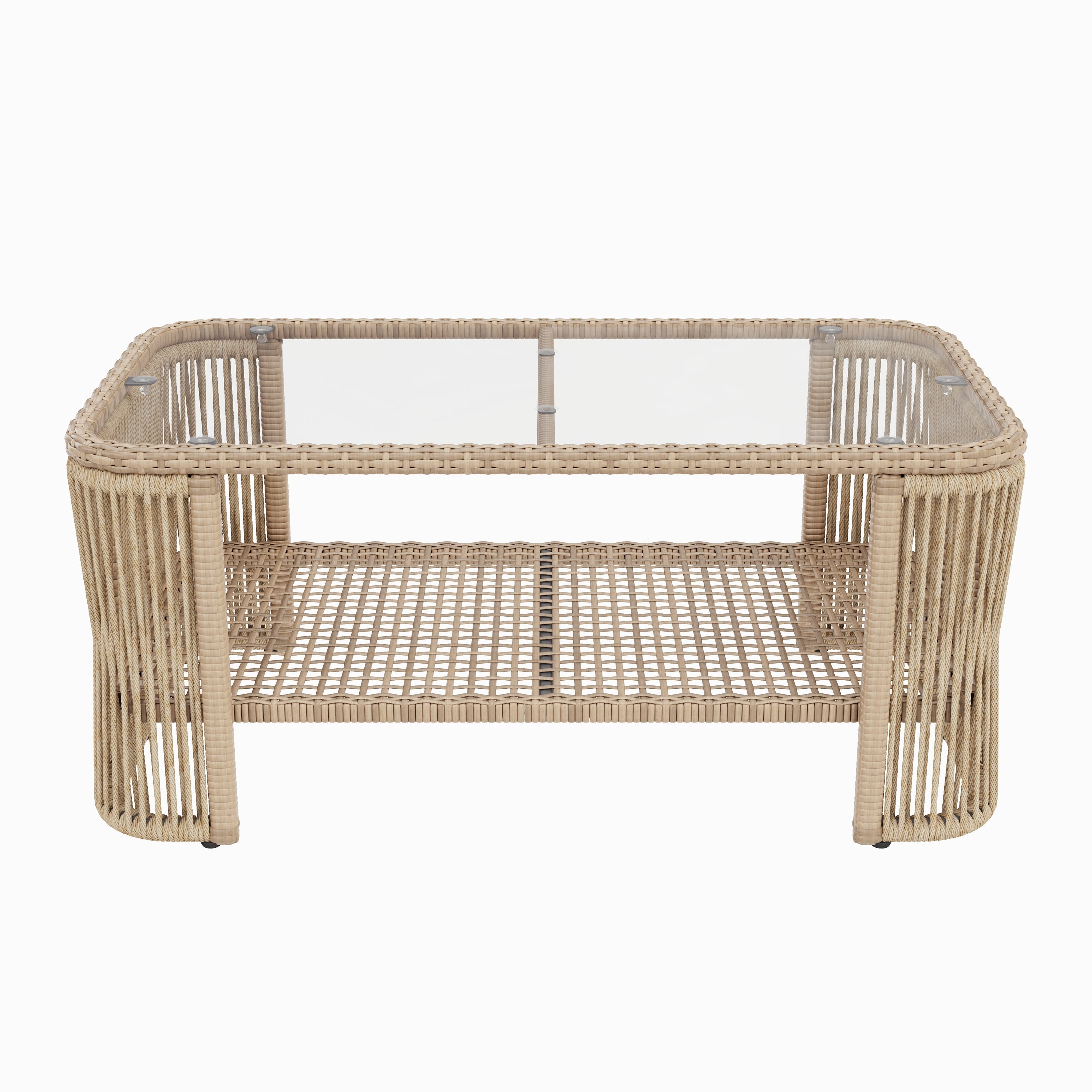 Outdoor Patio Set PE Rattan Iron Dark Beige Modular Glass Table