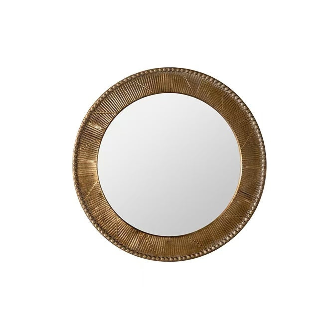 Wall Mirror Round Gold Textured Iron Frame Boho Vintage 31.3 In