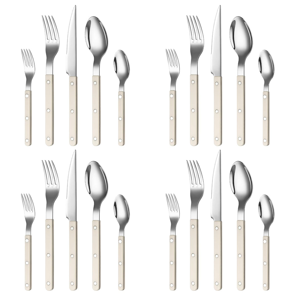 Khen Cream Cutlery Set of 20 –18/8 Stainless Steel Flatware