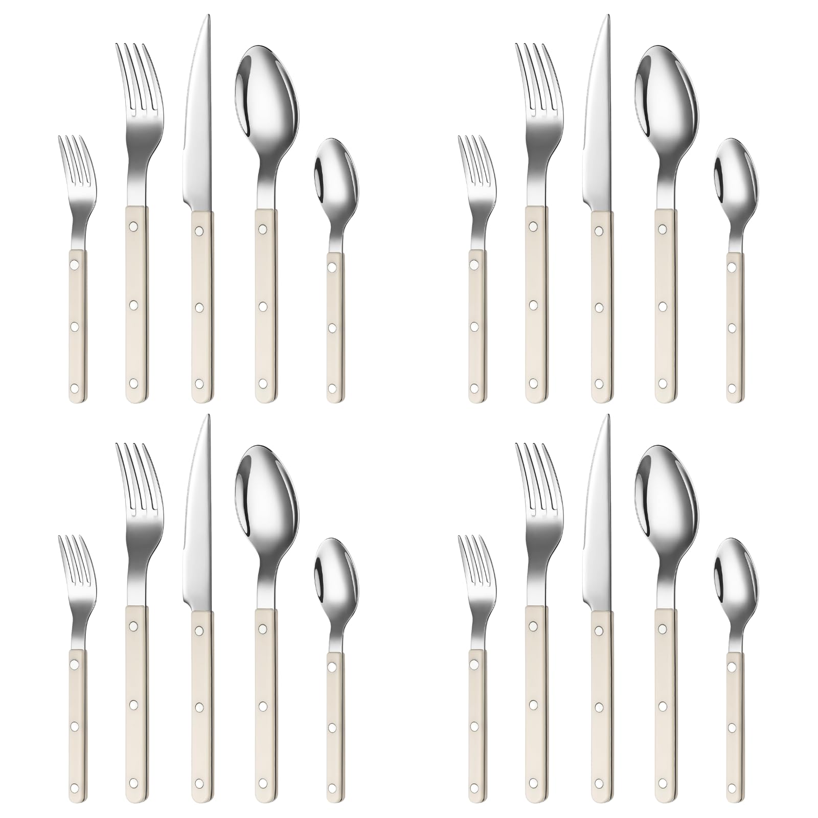 Khen Cream Cutlery Set of 20 –18/8 Stainless Steel Flatware