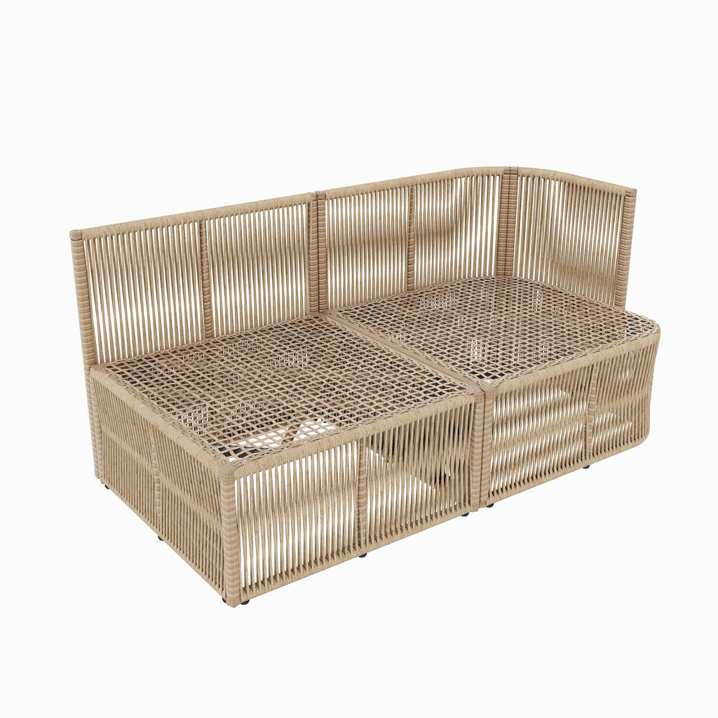 Outdoor Patio Set PE Rattan Iron Dark Beige Modular Glass Table