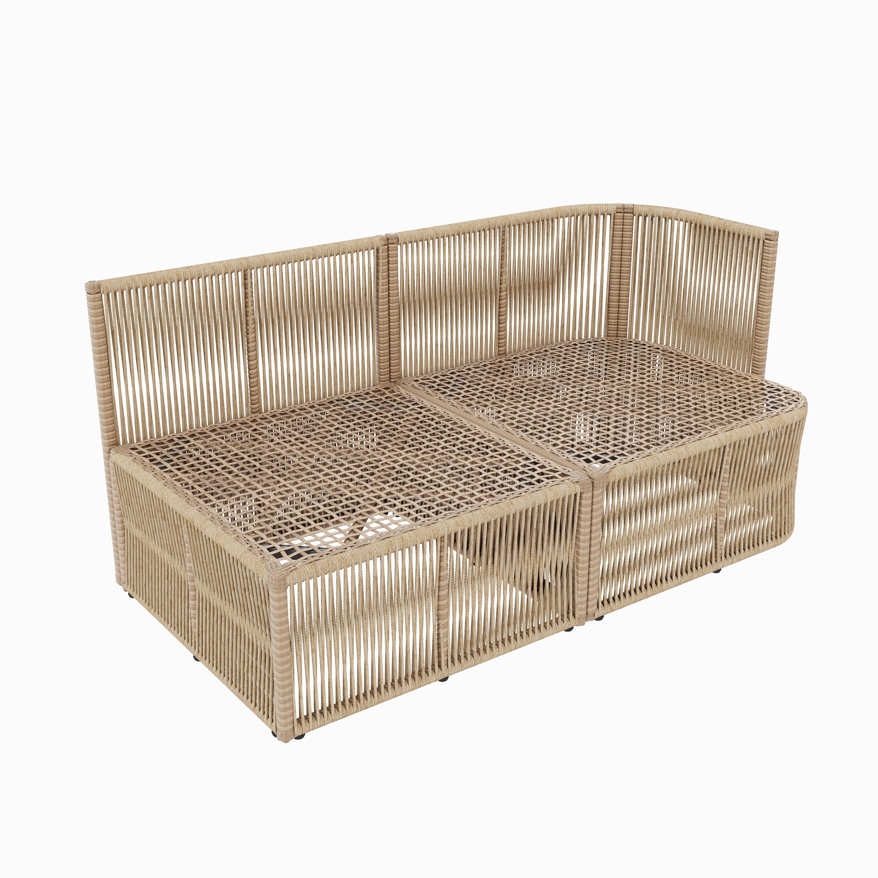 Outdoor Patio Set PE Rattan Iron Dark Beige Modular Glass Table
