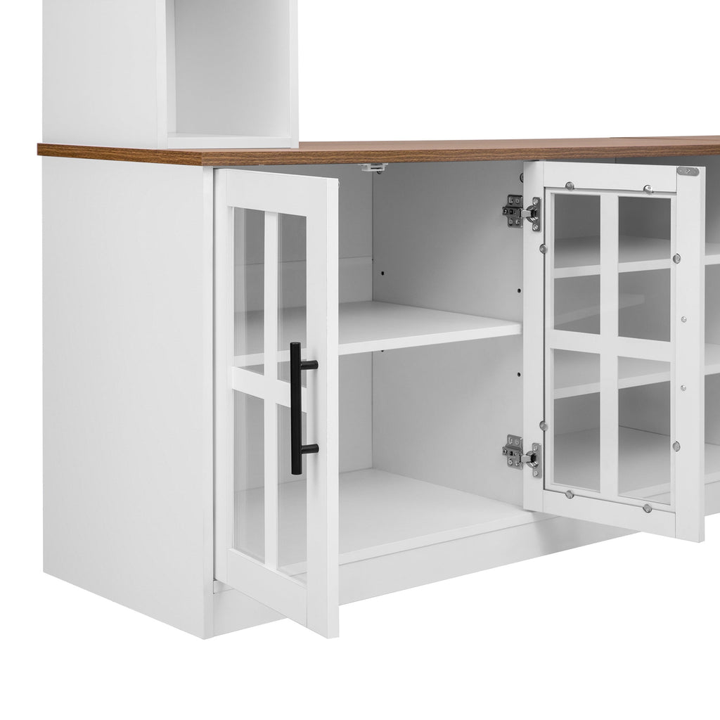 Entertainment Center Wall Unit White MDF Glass Fits 80 In TV 95.5x78.7 In