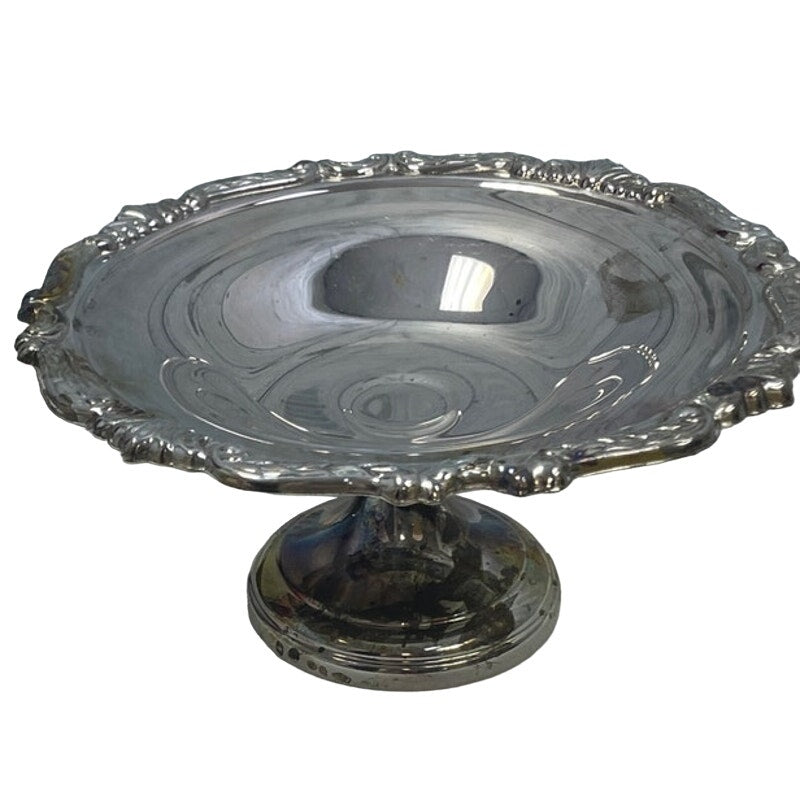 Set of 2 Vintage Silver Tarnished Patina Leaf Dish and Bowl w Stand Table Decor