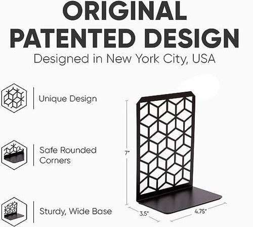 3D Cube Bookends 2-Pack – Geometric Metal Book Ends by Geomod