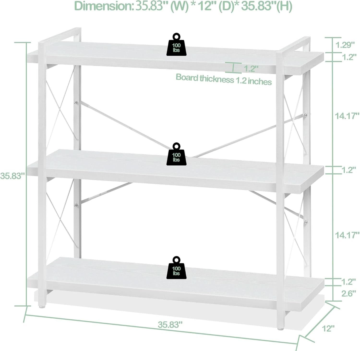 3 Tier White Bookshelf Open Shelving Unit For Home Office