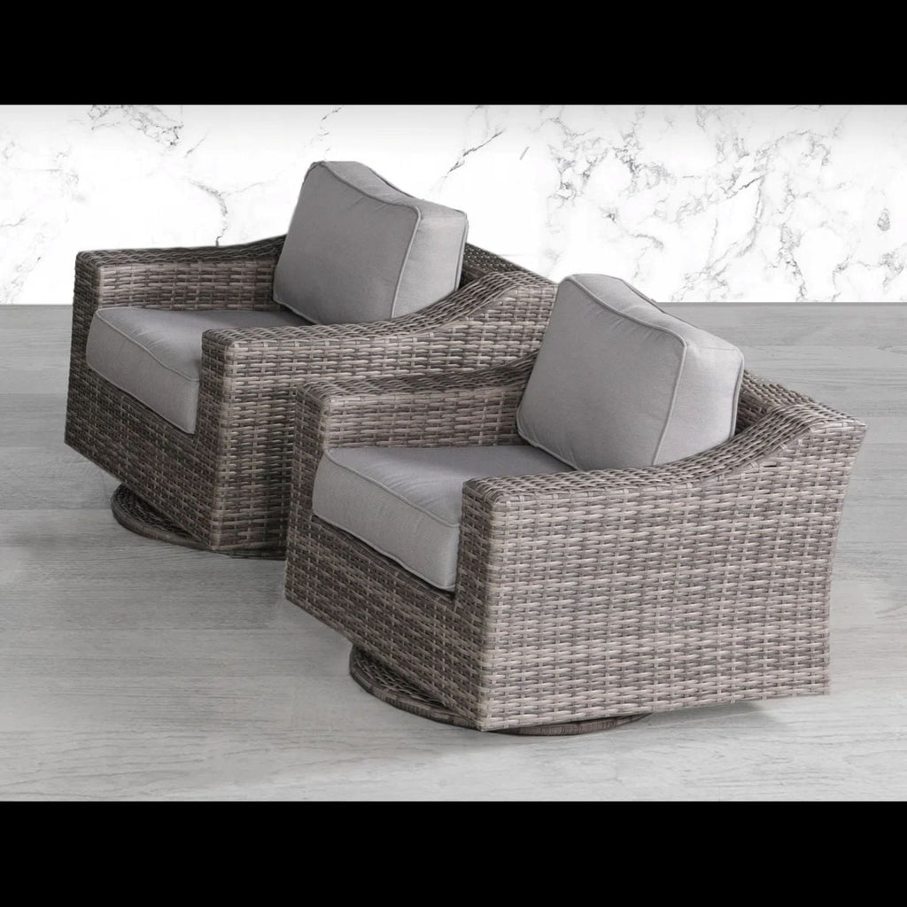 Outdoor Swivel Patio Chair Wicker Gray Aluminum 33in Cushioned