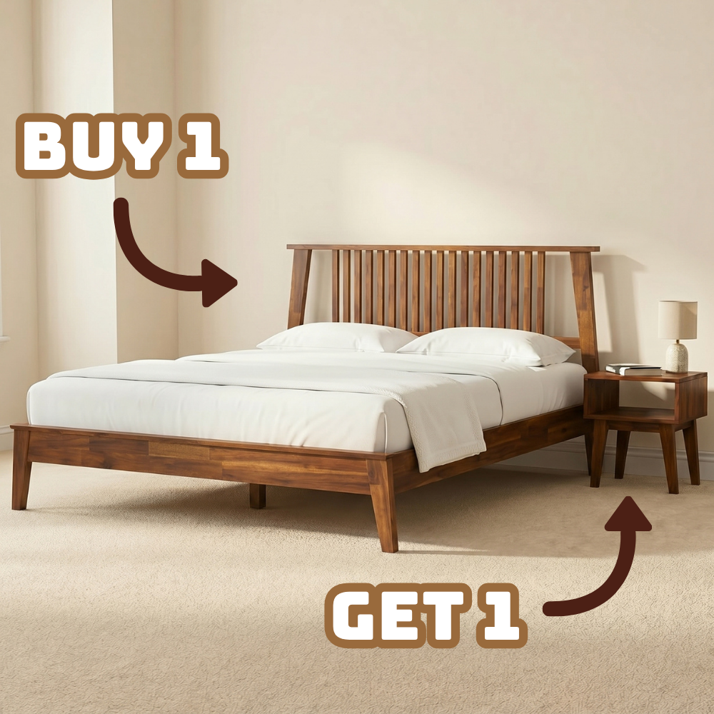 Kaylin Solid Wood Bed Frame & Nightstand