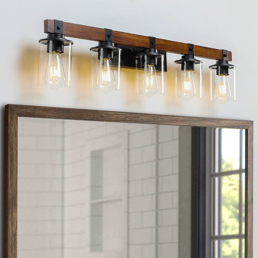 35" Rustic 5-Light Vanity Light, Industrial Bathroom Lighting Fixture