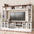 Entertainment Center Wall Unit White MDF Glass Fits 80 In TV 95.5x78.7 In