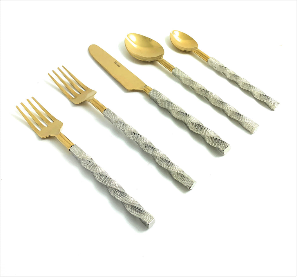 Golden Stainless Steel Flatware Set of 5 PC (Twsited)
