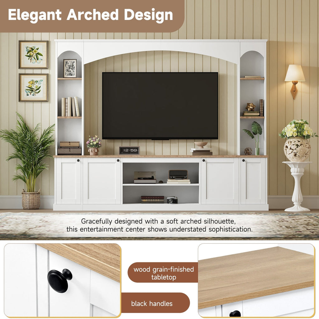 Entertainment Center Arched Wall Unit White MDF Fits TV 91.6x14.9x73.8 In