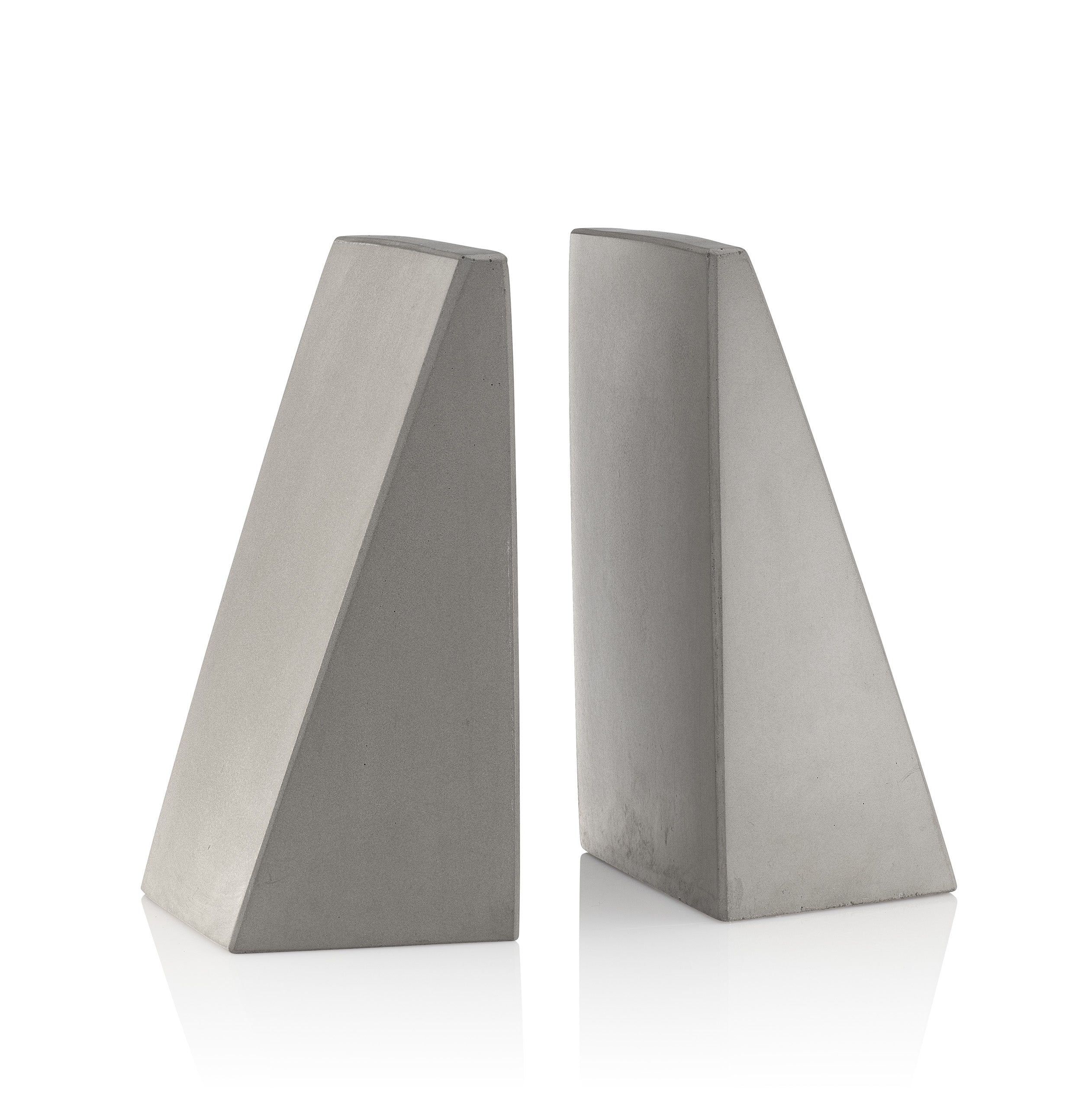 Port Living Company Gray Concrete Angular Bookends, Heavy Geometric Decor for Book Shelves, Pair