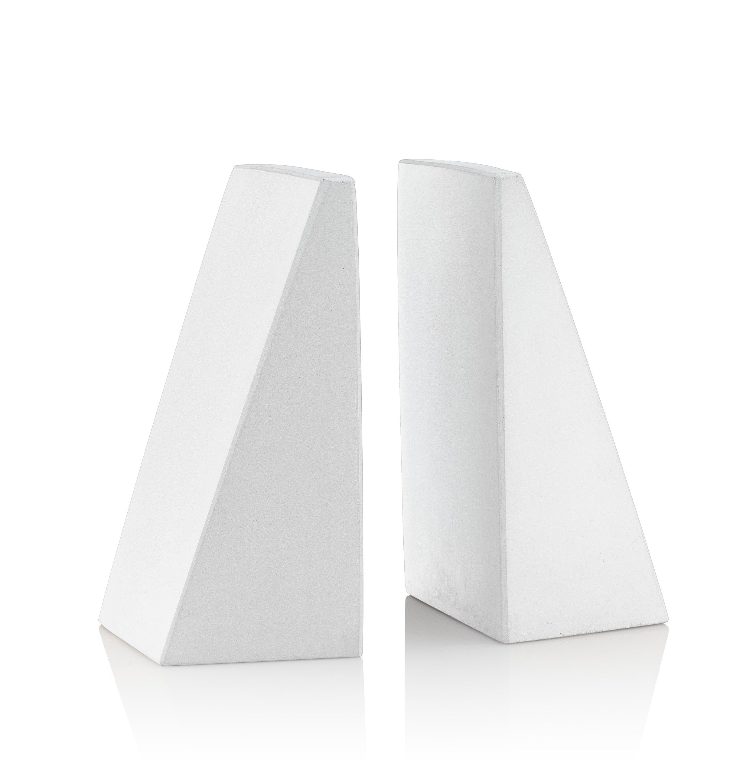 Port Living Company White Concrete Angular Bookends, Heavy Geometric Decor for Book Shelves, Pair