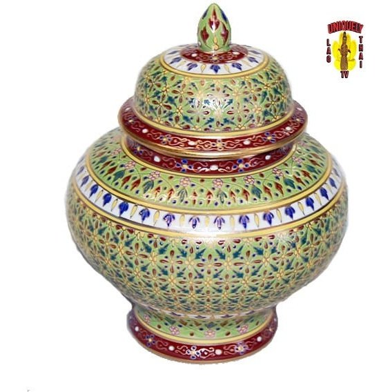 Benjarong Urn & Lid 8" Tall