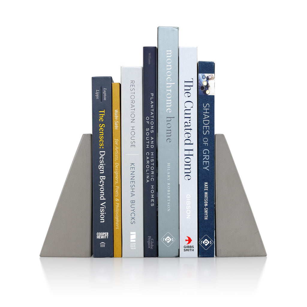 Port Living Company Gray Concrete Angular Bookends, Heavy Geometric Decor for Book Shelves, Pair